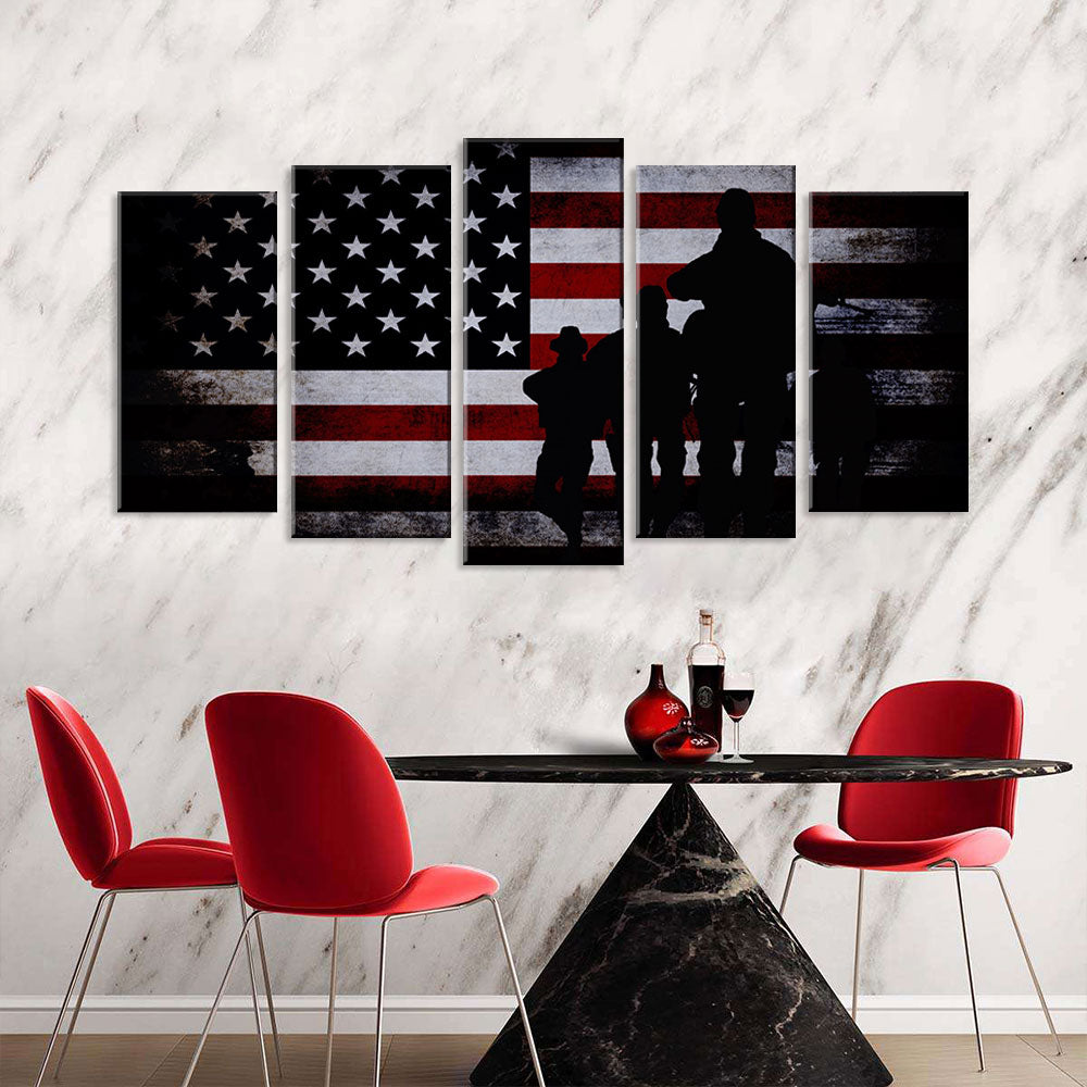 5 Piece Veterans Pride American Flag Canvas Wall Art