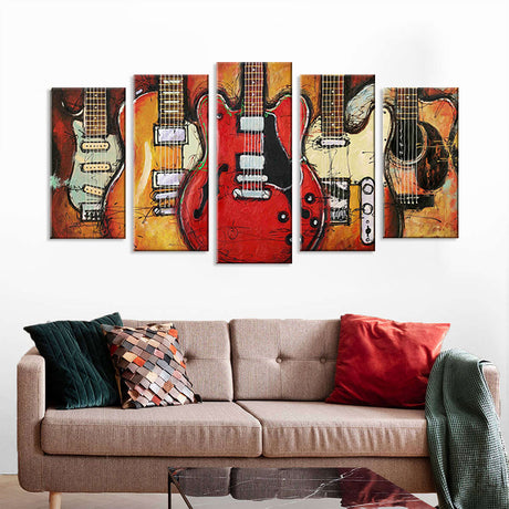 5 Piece Vibrant Classic Guitar Canvas Wall Art