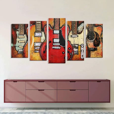 5 Piece Vibrant Classic Guitar Canvas Wall Art