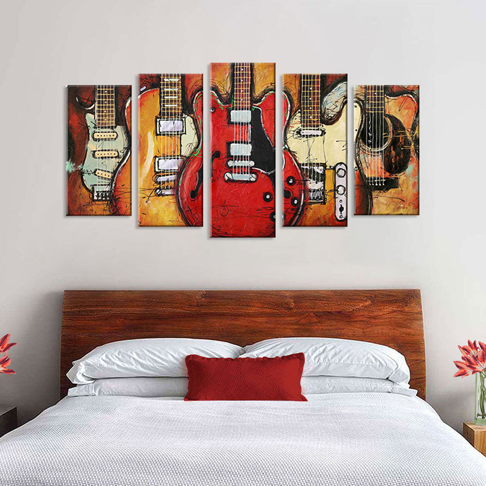 5 Piece Vibrant Classic Guitar Canvas Wall Art