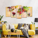 5 Piece Vibrant World Map Splash Canvas Wall Art