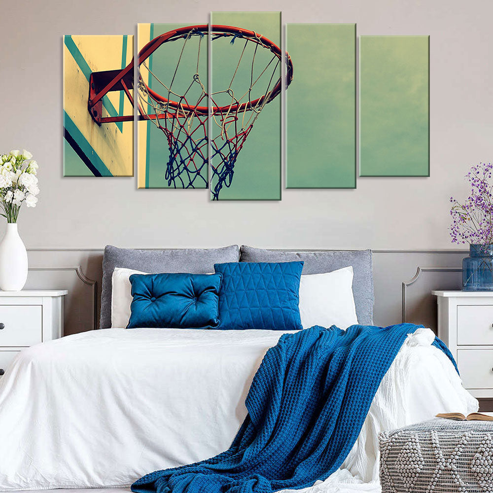 5 Piece Vintage Basketball Hoop Canvas Wall Art