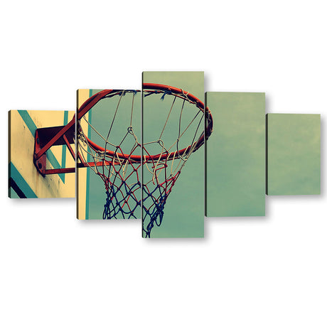 5 Piece Vintage Basketball Hoop Canvas Wall Art