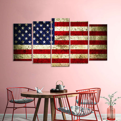 5 Piece Vintage Bright American Flag Canvas Wall Art