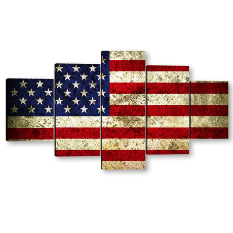 5 Piece Vintage Bright American Flag Canvas Wall Art