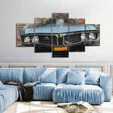 5 Piece Vintage Car Graffiti On Wall Canvas Wall Art