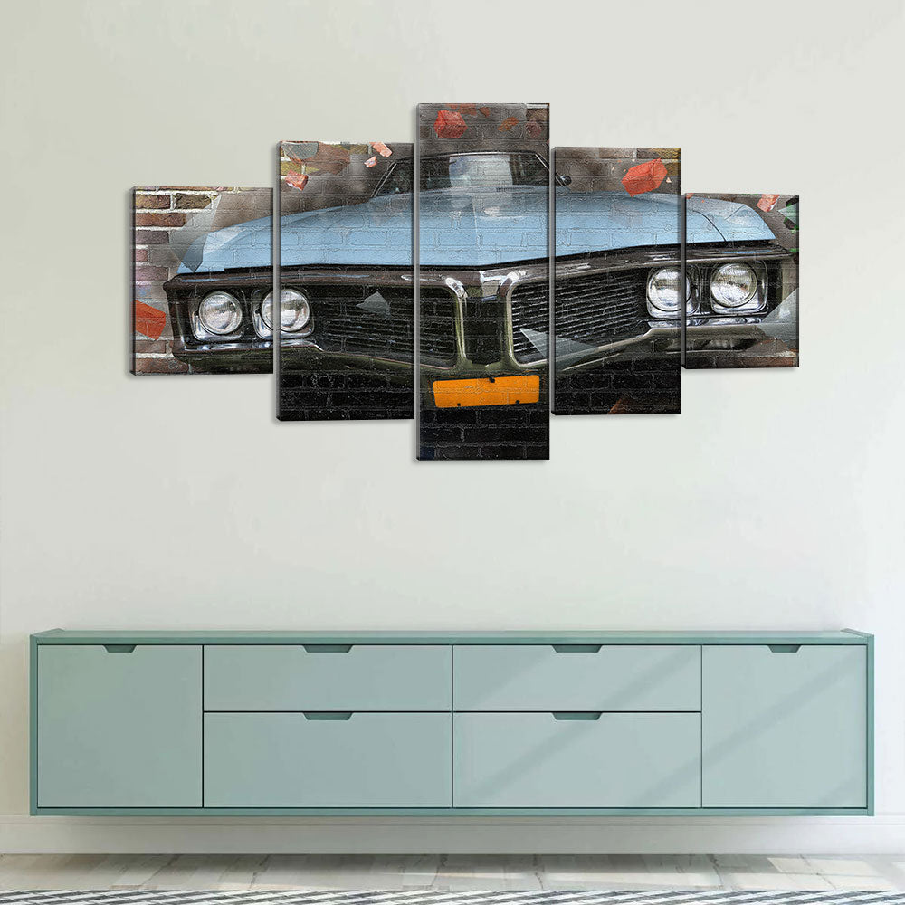 5 Piece Vintage Car Graffiti On Wall Canvas Wall Art