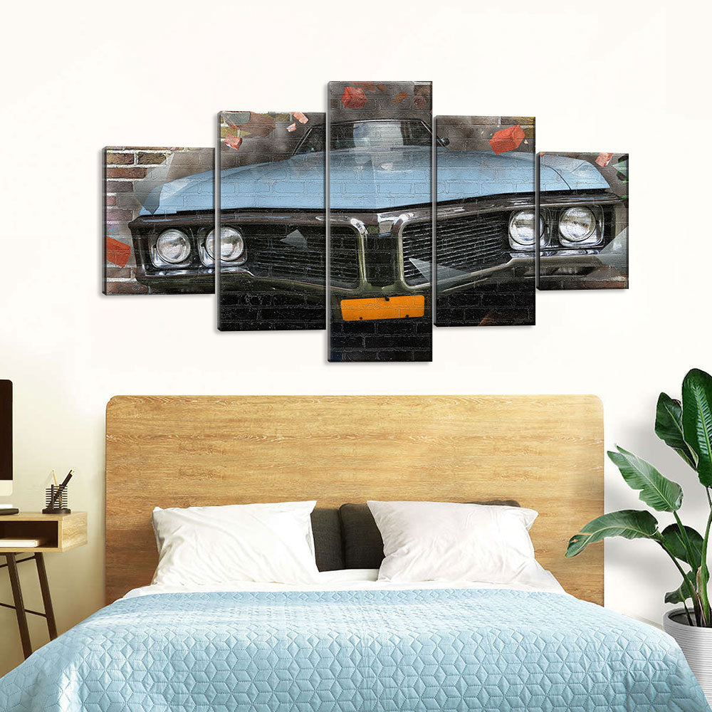 5 Piece Vintage Car Graffiti On Wall Canvas Wall Art