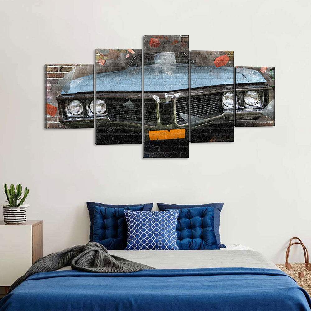 5 Piece Vintage Car Graffiti On Wall Canvas Wall Art