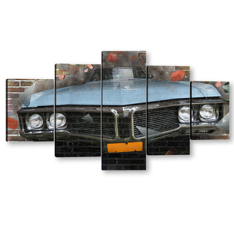 5 Piece Vintage Car Graffiti On Wall Canvas Wall Art