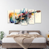 5 Piece Watercolor Acoustic Guitar Canvas Wall Art