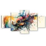 5 Piece Watercolor Acoustic Guitar Canvas Wall Art