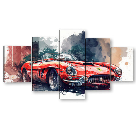 5 Piece Watercolor Vintage Sports Car Canvas Wall Art