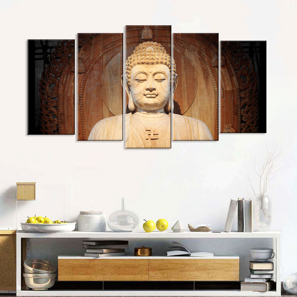 5-Piece White Buddha Statue Canvas Wall Art