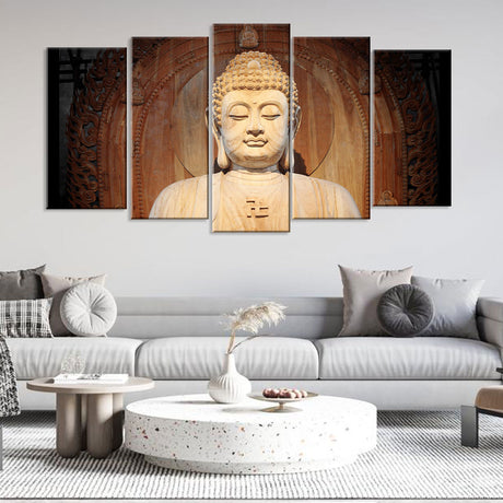 5-Piece White Buddha Statue Canvas Wall Art