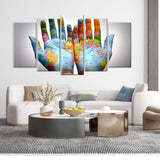 5 Piece World Map on Hands Canvas Wall Art