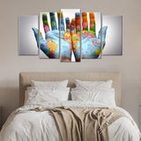 5 Piece World Map on Hands Canvas Wall Art