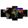 5 Piece World Map with Flags Canvas Wall Art