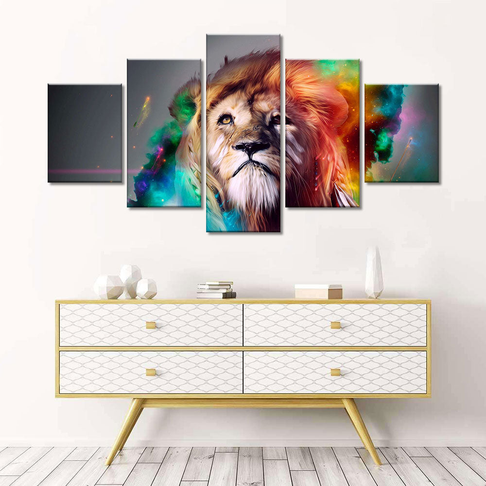 5 Piece Colorful Lion Canvas Wall Art