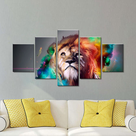 5 Piece Colorful Lion Canvas Wall Art