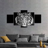 5 Piece Black and White Tiger Face Canvas Wall Art