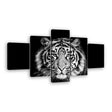 5 Piece Black and White Tiger Face Canvas Wall Art