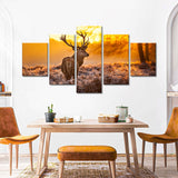 5 Piece Deer in the Sunset Canvas Wall Art