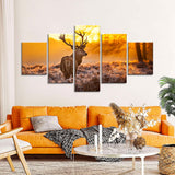 5 Piece Deer in the Sunset Canvas Wall Art