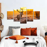 5 Piece Deer in the Sunset Canvas Wall Art