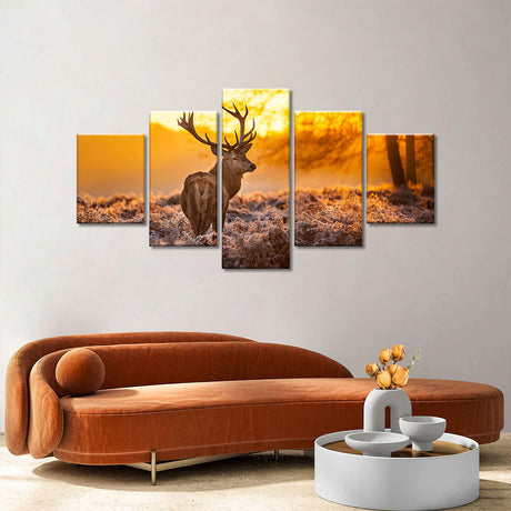 5 Piece Deer in the Sunset Canvas Wall Art