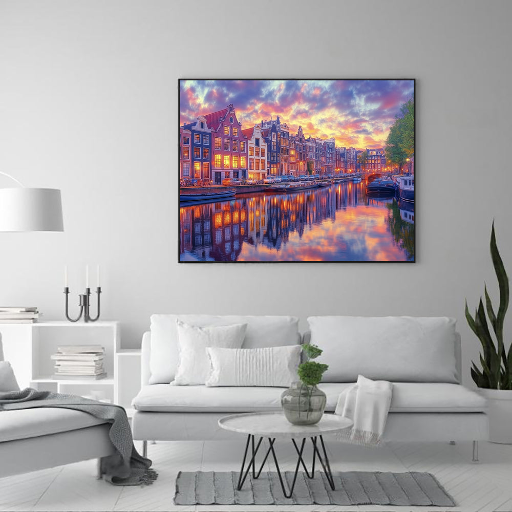 Amsterdam Canal at Sunset-Canvas Wall Art