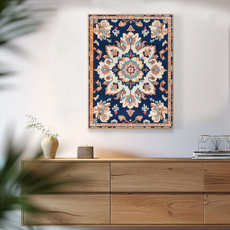 Bohemian Navy Blue Vintage Floral Canvas Wall Art