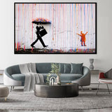 Banksy's Colorful Rainfall Graffiti Street Canvas Wall Art