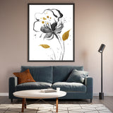 Modern Black & Gold Floral Canvas Wall Art  -Elegant Botanical Watercolor