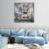 Graffiti Highland Cow in Bathtub Canvas Wall Art