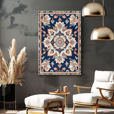 Bohemian Navy Blue Vintage Floral Canvas Wall Art