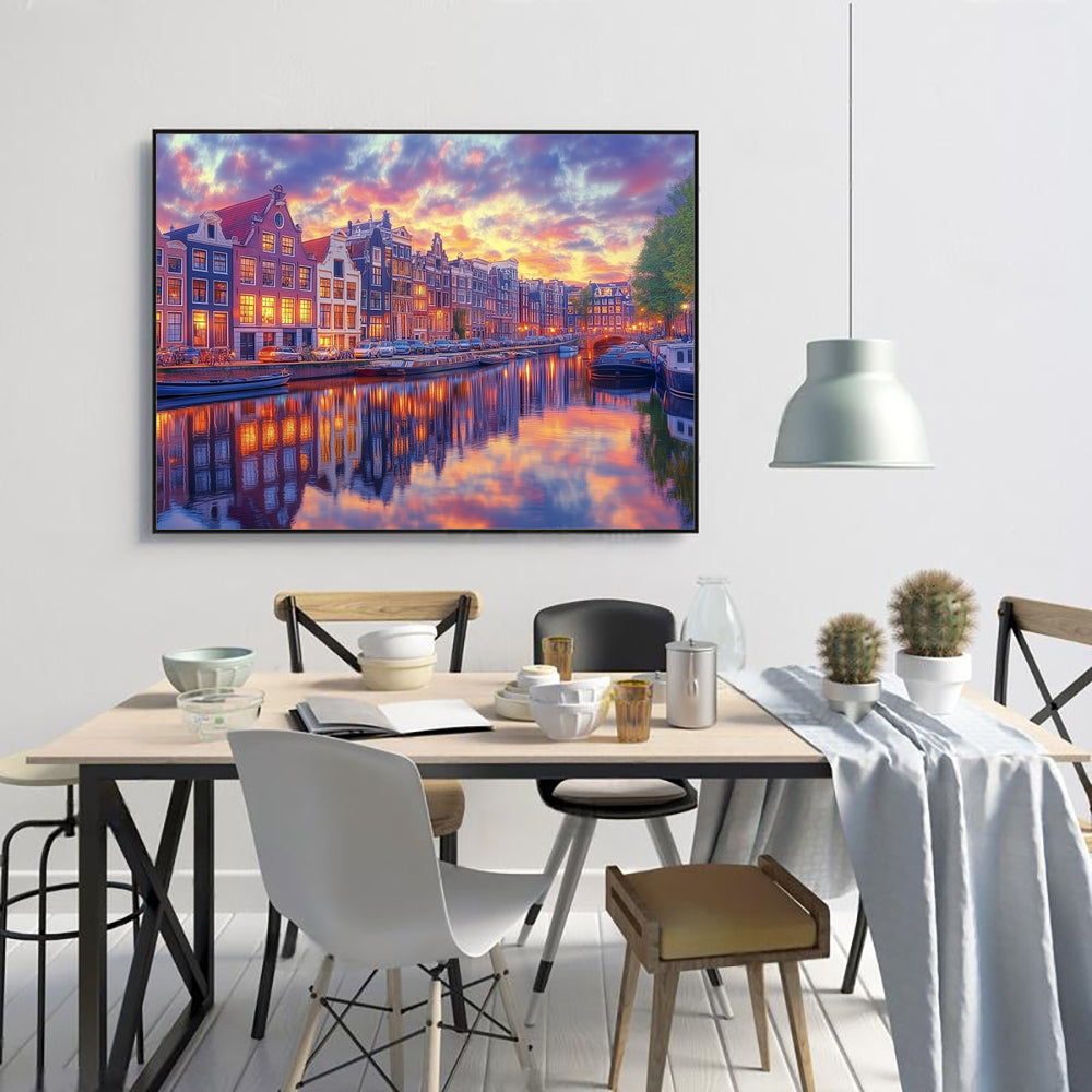 Amsterdam Canal at Sunset-Canvas Wall Art