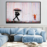 Banksy's Colorful Rainfall Graffiti Street Canvas Wall Art