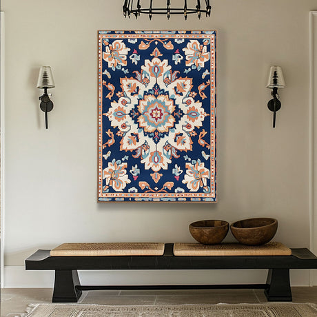 Bohemian Navy Blue Vintage Floral Canvas Wall Art