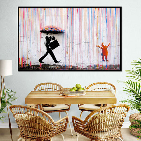 Banksy's Colorful Rainfall Graffiti Street Canvas Wall Art