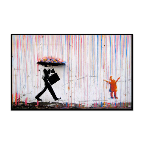 Banksy's Colorful Rainfall Graffiti Street Canvas Wall Art