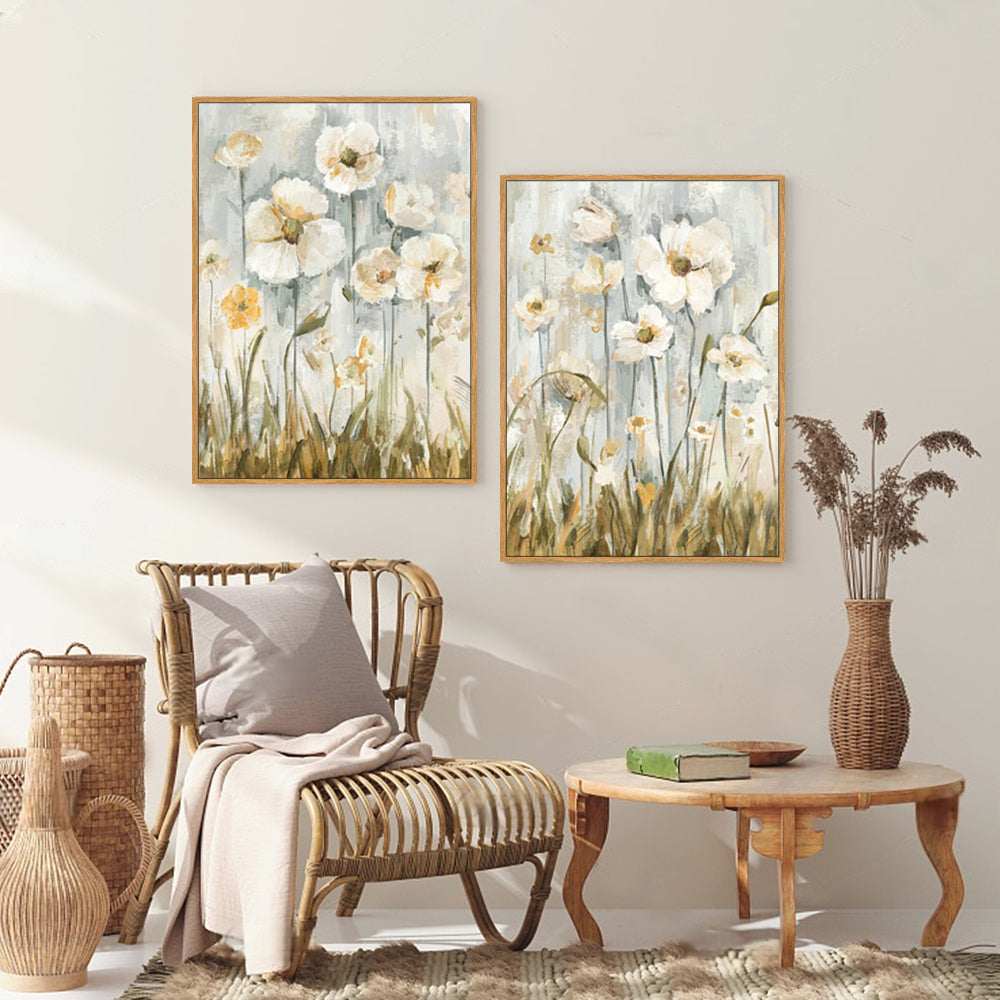 Elegant White Floral Design Canvas Wall Art