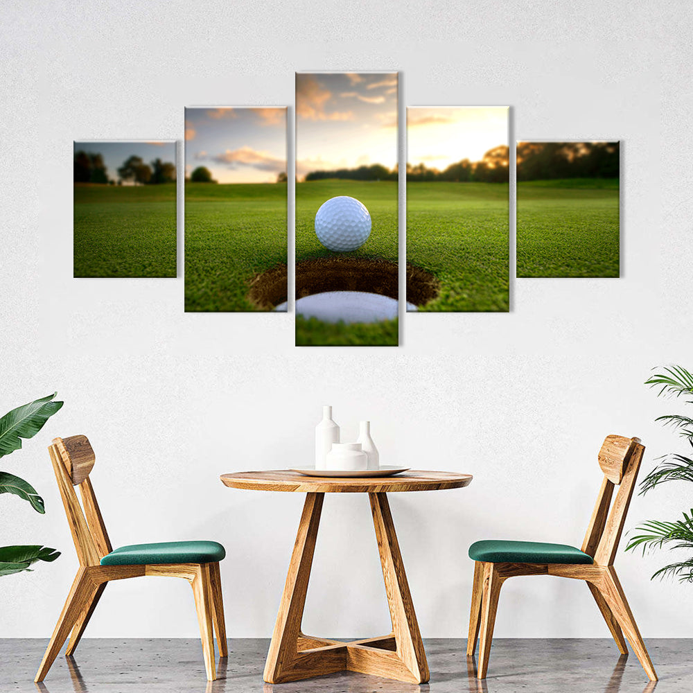 5-Piece Golf Ball at Sunset Canvas Wall Art