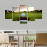 5-Piece Golf Ball at Sunset Canvas Wall Art