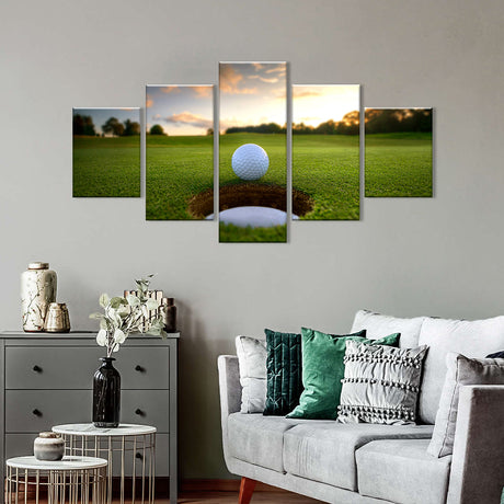 5-Piece Golf Ball at Sunset Canvas Wall Art