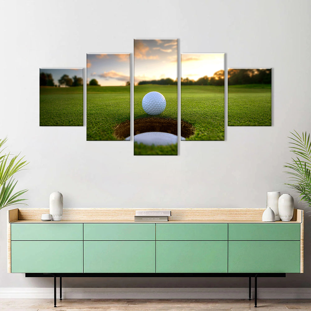 5-Piece Golf Ball at Sunset Canvas Wall Art