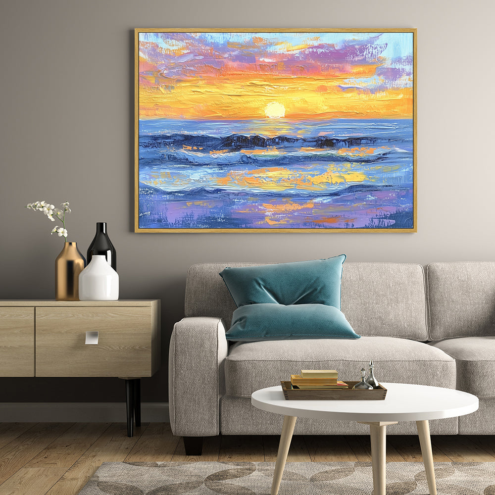 Golden Sunset Over Ocean – Textured Canvas Wall Art