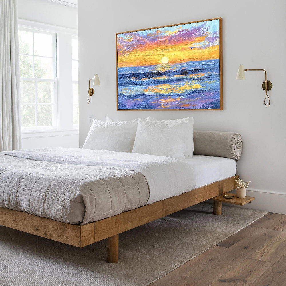 Golden Sunset Over Ocean – Textured Canvas Wall Art