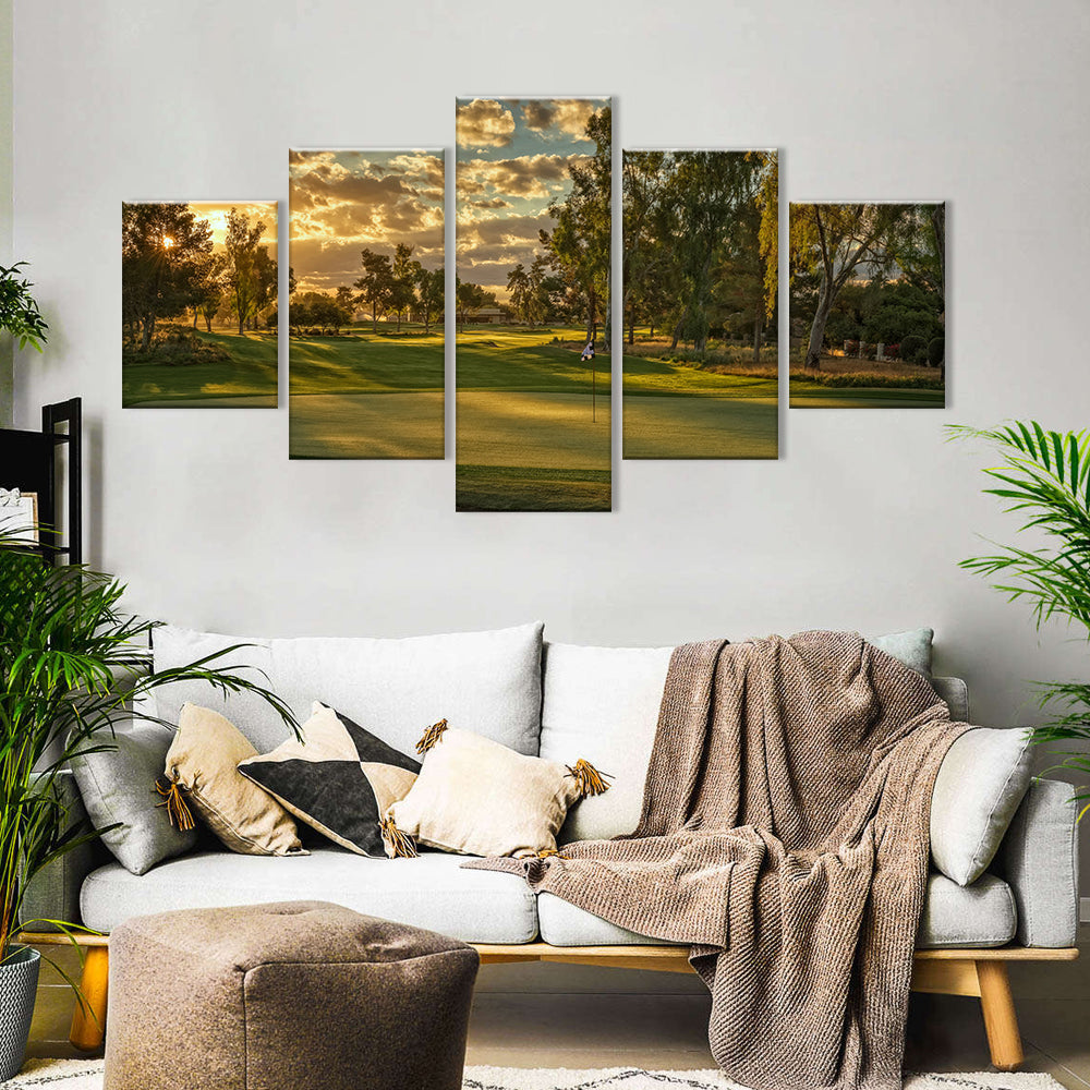 5-Piece Golf Course Sunset Canvas Wall Art