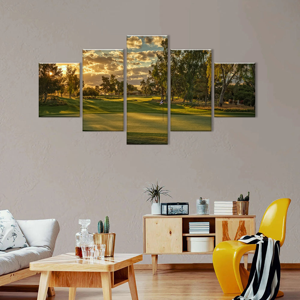 5-Piece Golf Course Sunset Canvas Wall Art